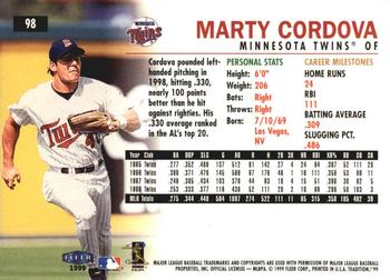 1999 Fleer Tradition - Millennium #98 Marty Cordova  Back