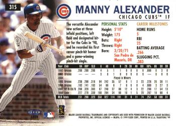 1999 Fleer Tradition - Millennium #315 Manny Alexander  Back