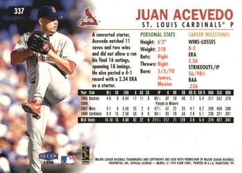 1999 Fleer Tradition - Millennium #337 Juan Acevedo  Back