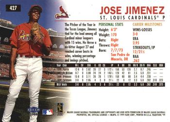 1999 Fleer Tradition - Millennium #427 Jose Jimenez  Back