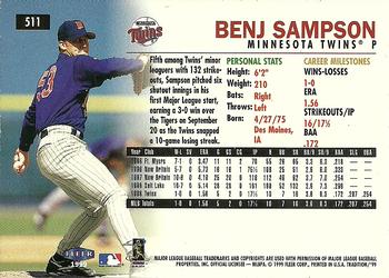 1999 Fleer Tradition - Millennium #511 Benj Sampson  Back