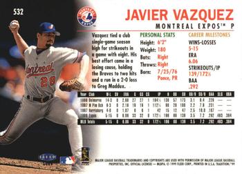 1999 Fleer Tradition - Millennium #532 Javier Vazquez  Back