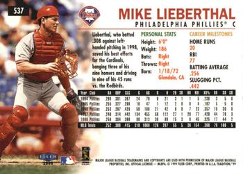 1999 Fleer Tradition - Millennium #537 Mike Lieberthal  Back