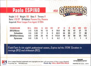 2015 Grandstand Harrisburg Senators #NNO Paolo Espino Back