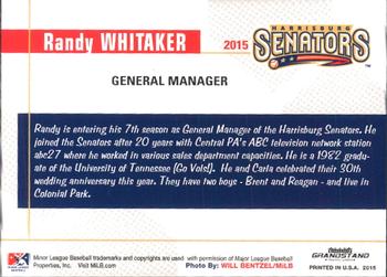 2015 Grandstand Harrisburg Senators #NNO Randy Whitaker Back