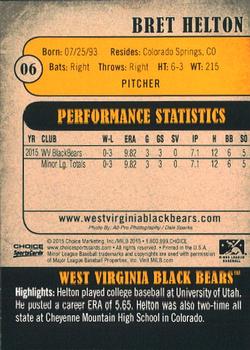 2015 Choice West Virginia Black Bears #06 Bret Helton Back