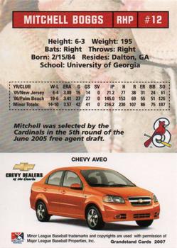 2007 Grandstand Springfield Cardinals Chevy SGA #NNO Mitchell Boggs Back