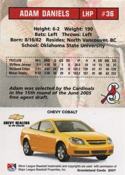 2007 Grandstand Springfield Cardinals Chevy SGA #NNO Adam Daniels Back