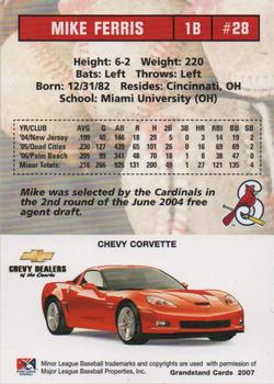 2007 Grandstand Springfield Cardinals Chevy SGA #NNO Mike Ferris Back