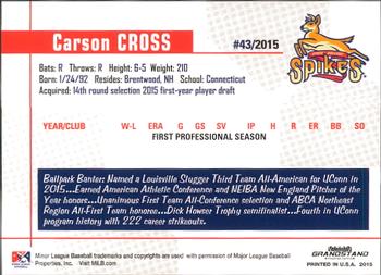 2015 Grandstand State College Spikes #NNO Carson Cross Back