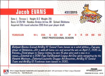 2015 Grandstand State College Spikes #NNO Jacob Evans Back