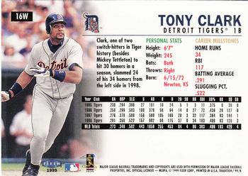 1999 Fleer Tradition - Warning Track Collection #16W Tony Clark Back