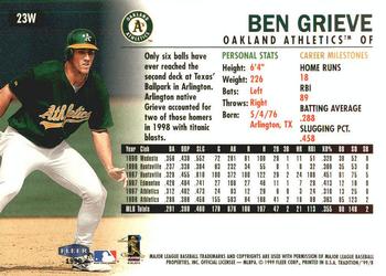 1999 Fleer Tradition - Warning Track Collection #23W Ben Grieve Back