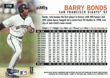 1999 Fleer Tradition - Warning Track Collection #27W Barry Bonds Back
