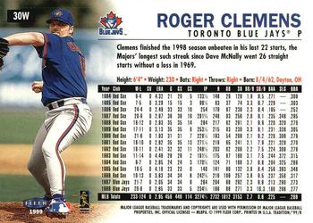 1999 Fleer Tradition - Warning Track Collection #30W Roger Clemens Back