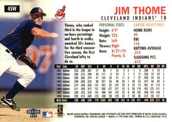 1999 Fleer Tradition - Warning Track Collection #45W Jim Thome Back