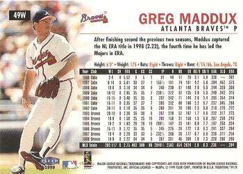 1999 Fleer Tradition - Warning Track Collection #49W Greg Maddux Back