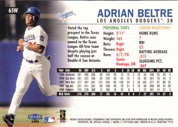 1999 Fleer Tradition - Warning Track Collection #65W Adrian Beltre Back