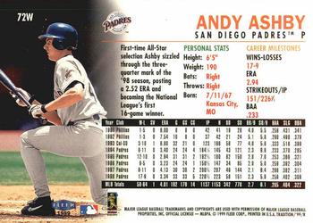 1999 Fleer Tradition - Warning Track Collection #72W Andy Ashby Back