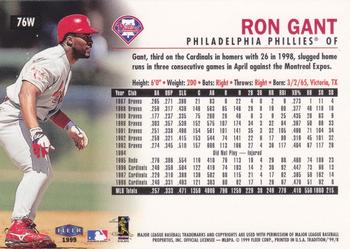 1999 Fleer Tradition - Warning Track Collection #76W Ron Gant Back
