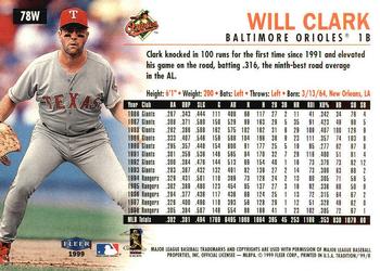 1999 Fleer Tradition - Warning Track Collection #78W Will Clark Back