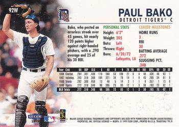 1999 Fleer Tradition - Warning Track Collection #92W Paul Bako Back