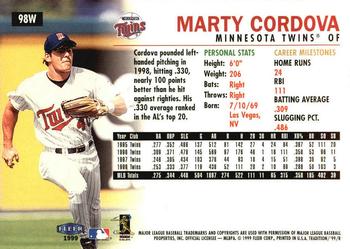 1999 Fleer Tradition - Warning Track Collection #98W Marty Cordova Back