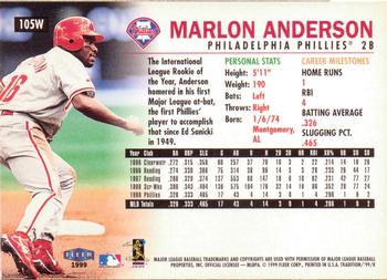 1999 Fleer Tradition - Warning Track Collection #105W Marlon Anderson Back