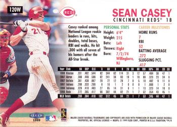 1999 Fleer Tradition - Warning Track Collection #120W Sean Casey Back