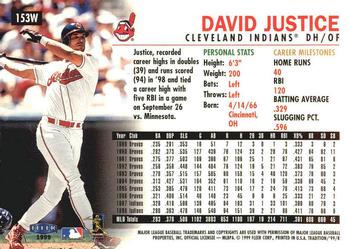 1999 Fleer Tradition - Warning Track Collection #153W David Justice Back