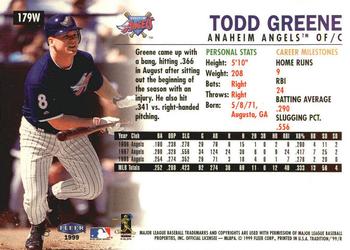 1999 Fleer Tradition - Warning Track Collection #179W Todd Greene Back