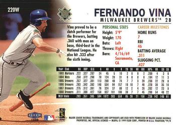 1999 Fleer Tradition - Warning Track Collection #220W Fernando Vina Back