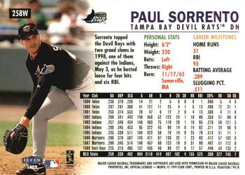 1999 Fleer Tradition - Warning Track Collection #258W Paul Sorrento Back
