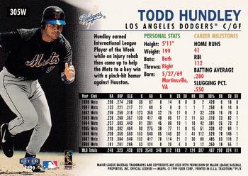 1999 Fleer Tradition - Warning Track Collection #305W Todd Hundley Back