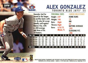 1999 Fleer Tradition - Warning Track Collection #309W Alex Gonzalez Back