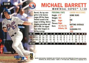 1999 Fleer Tradition - Warning Track Collection #331W Michael Barrett Back