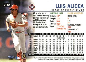 1999 Fleer Tradition - Warning Track Collection #340W Luis Alicea Back