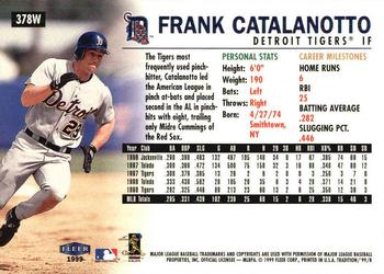 1999 Fleer Tradition - Warning Track Collection #378W Frank Catalanotto Back