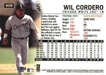 1999 Fleer Tradition - Warning Track Collection #441W Wil Cordero Back
