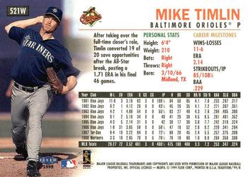1999 Fleer Tradition - Warning Track Collection #521W Mike Timlin Back