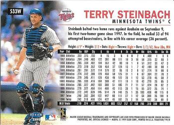 1999 Fleer Tradition - Warning Track Collection #533W Terry Steinbach Back