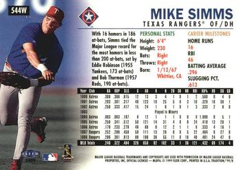 1999 Fleer Tradition - Warning Track Collection #544W Mike Simms Back
