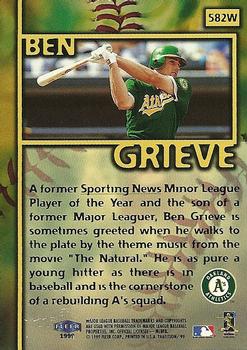 1999 Fleer Tradition - Warning Track Collection #582W Ben Grieve Back