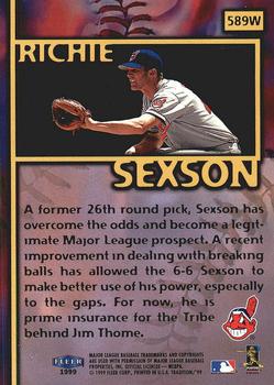 1999 Fleer Tradition - Warning Track Collection #589W Richie Sexson Back