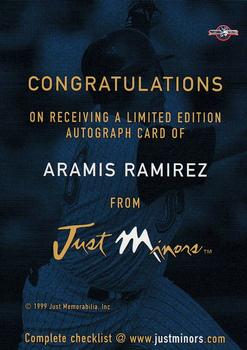 1999 Just - Autographs #NNO Aramis Ramirez Back