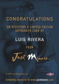 1999 Just - Autographs #NNO Luis Rivera Back