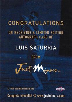 1999 Just - Autographs #NNO Luis Saturria Back