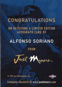 1999 Just - Autographs #NNO Alfonso Soriano Back