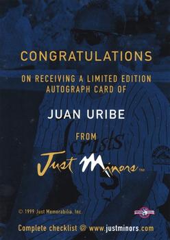 1999 Just - Autographs #NNO Juan Uribe Back