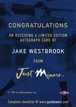 1999 Just - Autographs #NNO Jake Westbrook Back